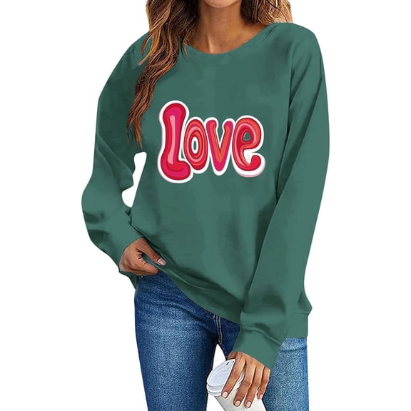 Valentines Day Pullover Sweatshirts Women Cute Heart Funny Valentine Sweater Tops Casual Long Sleeve Shirts, S Green