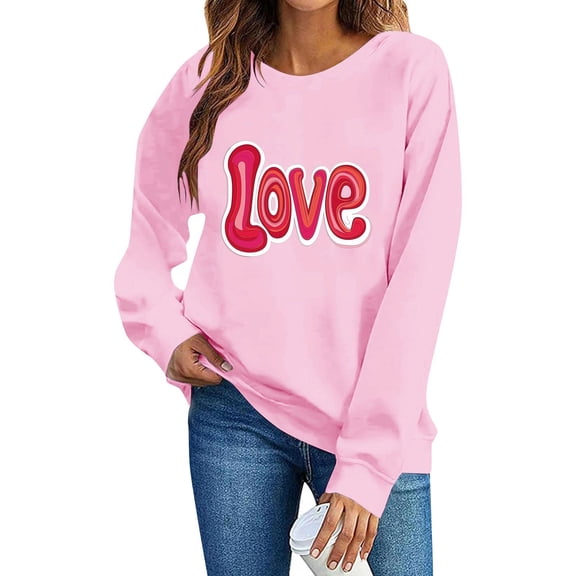 Valentines Day Pullover Sweatshirts Women Cute Heart Funny Valentine Sweater Tops Casual Long Sleeve Shirts, XL Pink
