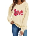 thumbnail image 1 of Valentines Day Pullover Sweatshirts Women Cute Heart Funny Valentine Sweater Tops Casual Long Sleeve Shirts, XS Beige, 1 of 6