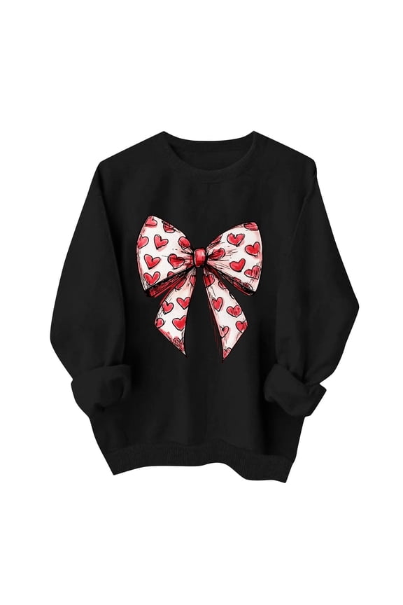 Valentines Day Pullover Sweatshirts Women Cute Heart Graphic Valentine Sweater Tops Casual Funny Long Sleeve Shirts, S Black