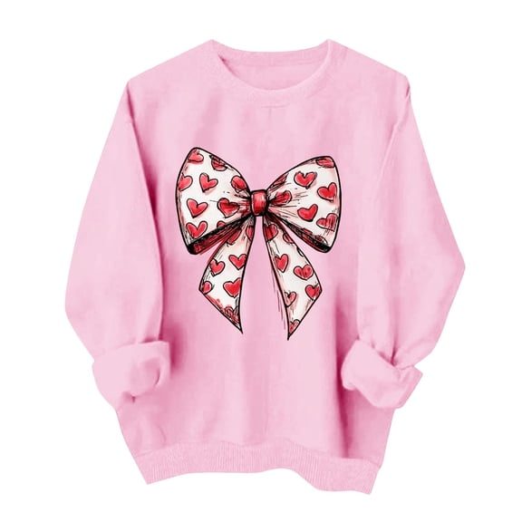 Valentines Day Pullover Sweatshirts Women Cute Heart Graphic Valentine Sweater Tops Casual Funny Long Sleeve Shirts, S Pink