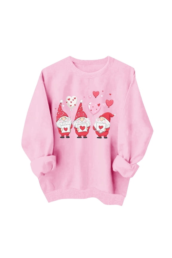 Valentines Day Pullover Sweatshirts Women Cute Heart Valentine Sweater Graphic Tops Casual Funny Long Sleeve Shirts, M Pink