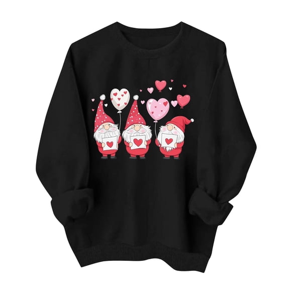 Valentines Day Pullover Sweatshirts Women Cute Heart Valentine Sweater Graphic Tops Casual Funny Long Sleeve Shirts, S Black