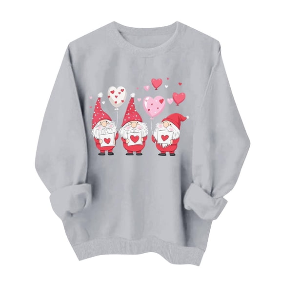 Valentines Day Pullover Sweatshirts Women Cute Heart Valentine Sweater Graphic Tops Casual Funny Long Sleeve Shirts, S Gray