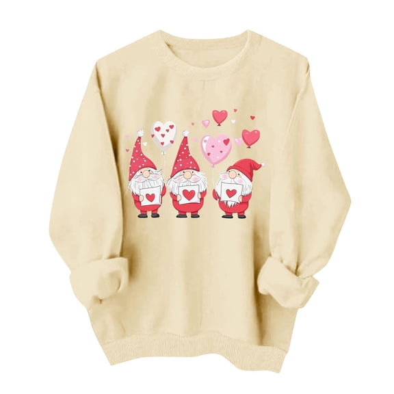 Valentines Day Pullover Sweatshirts Women Cute Heart Valentine Sweater Graphic Tops Casual Funny Long Sleeve Shirts, XS Beige