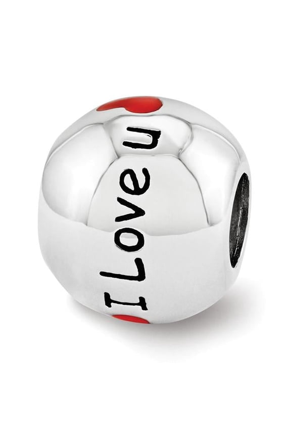 Valentines Day QRS3496 Sterling Silver Reflections Black & Red Enamel I Love U Bead - Polished