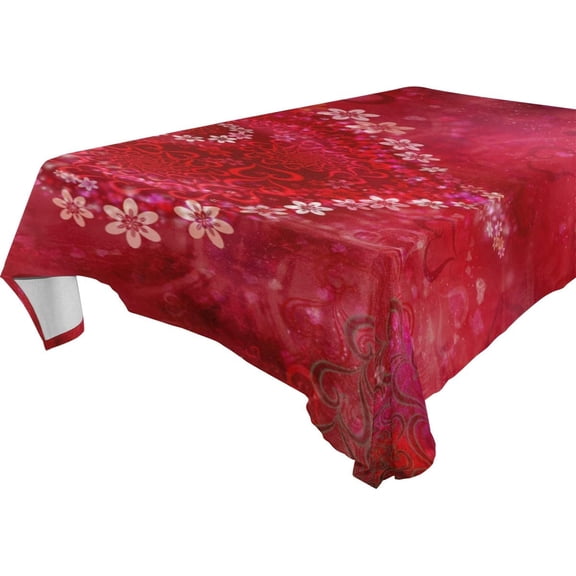 Valentines Day Rectangle Tablecloth 60"(W) x 120"(L), Red Floral Love Heart Modern Table Linen Cloth Cover for Kitchen Dining Room Party Home Decor