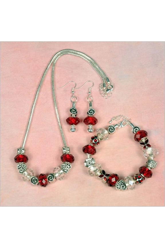 Valentines Day Red Crystal Jewelry Set, 3 Piece