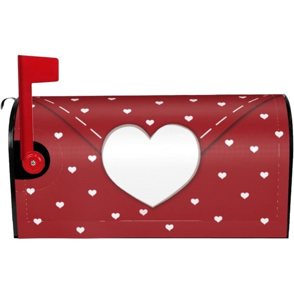 Valentines Day Red Heart Mailbox Covers, Romantic Love Large Size Anniversary Wedding Magnetic Mailbox Covers, 25.1" Lx 21" W Mailbox Wrap Post Letter Box Cover Mailbox Post Cover for Outside Decor