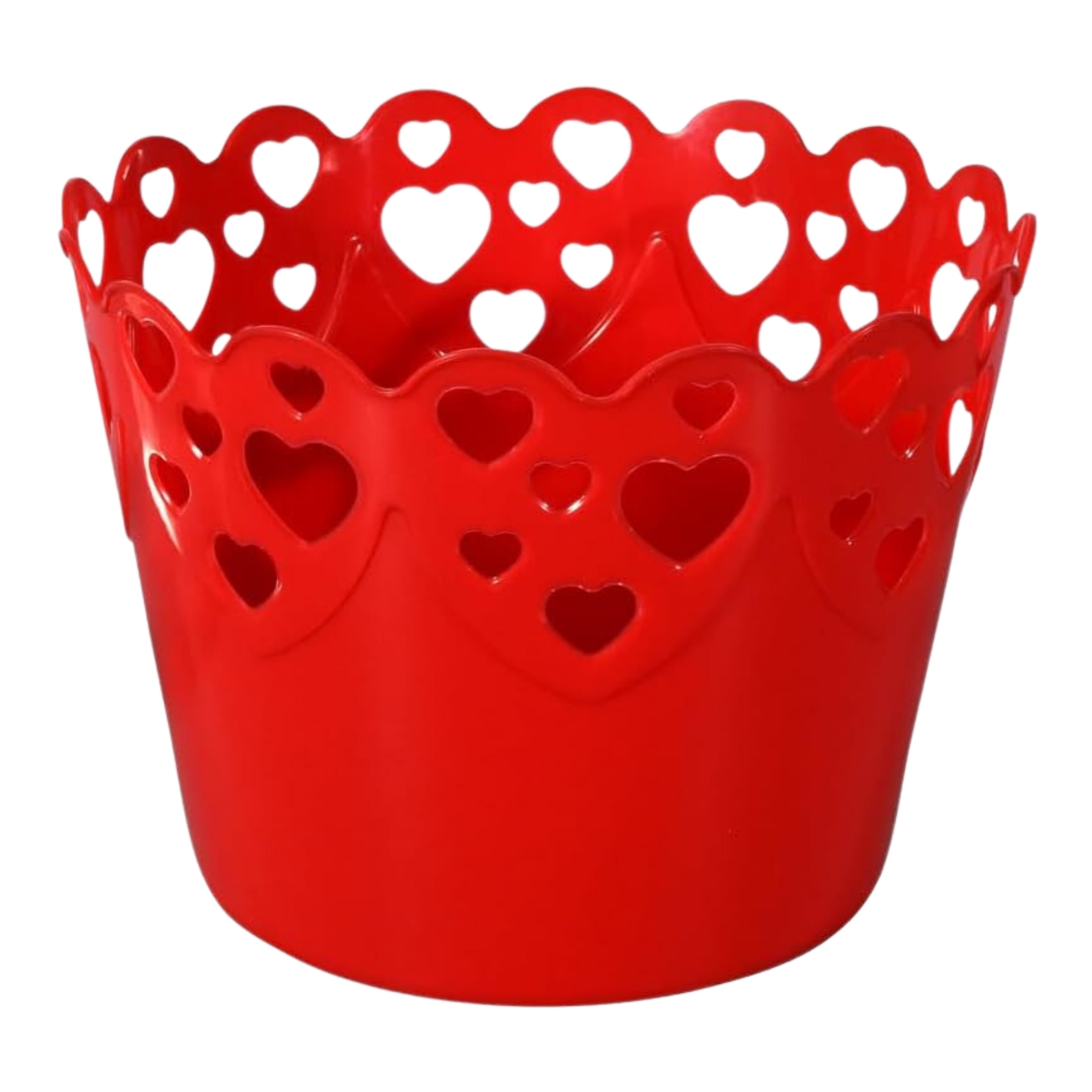 Valentines Day Red Heart Scalloped Plastic Buckets for Organizing Home Kitchen Birthday Party Favor Candy Snack Goodies Chocolate Treats Storage Container Decoration Gift Empty Basket Supplies