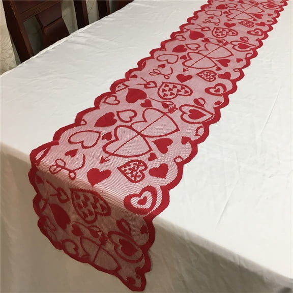 Valentines Day Red Heart Table Runner Table Cloth,Valentines Day Table Decorations,Valentines Day Supplies(183x33cm), Red1