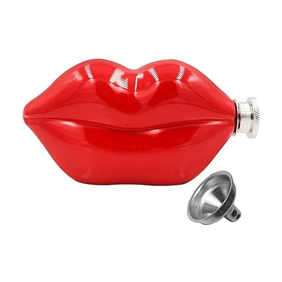 Valentines Day Red Lip Shaped Whiskey Flask 5Oz Food Grade Stainless Steel Bottle For Whiskey Lovers Ideal Gift For Men And Women Includes 1 Flask Weighs 0.32 Pounds