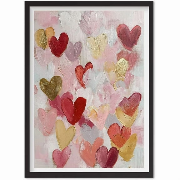 Valentines Day Red Pink And Gold Heart Print, Valentines Print, Valentines Wall, Matte Canvas Stretched, Posters for Room Bedroom Living Room Bathroom Wall Decor, Posters & Art Prints, Gift.