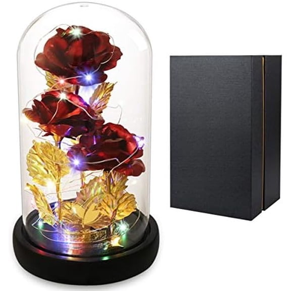 Valentines Day Rose Gifts for Her Galaxy Flower Rose in Glass Dome with 2 Light Modes,Enchanted Rose Light Up Rose Valentines Anniversary Birthday Gifts for Wife Girlfriend Women Mom Best Friend Her
