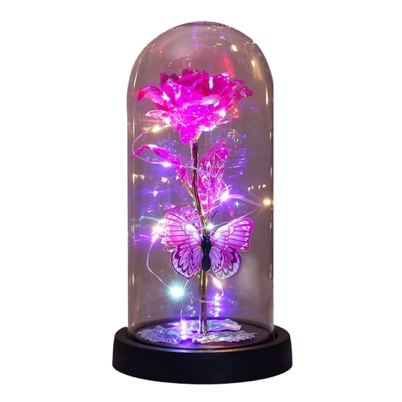 Valentines Day Rose Gifts for Her, Galaxy Purple Butterfly Rose in Glass Dome, Light Up Forever Roses Birthday Gifts for Women Mom Grandma, Eternal Rose Gift for Her Valentine Mothers Anniversary