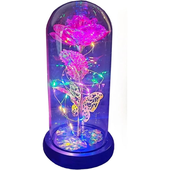 Valentines Day Rose Gifts for Her Women, Gold Butterfly Rose Flower Gifts for Mom Mother Led Light Preserved Rose in Glass Dome, Galaxy Rose Women Gift Birthday Gifts
