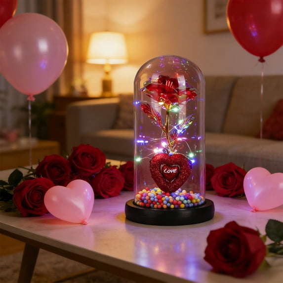 Valentines Day Rose Heart Shaped Night Light Rose Heart Shaped Night Light Glowing Rose Valentines Day Gifts For Her Birthday Preserved Crystal Flower