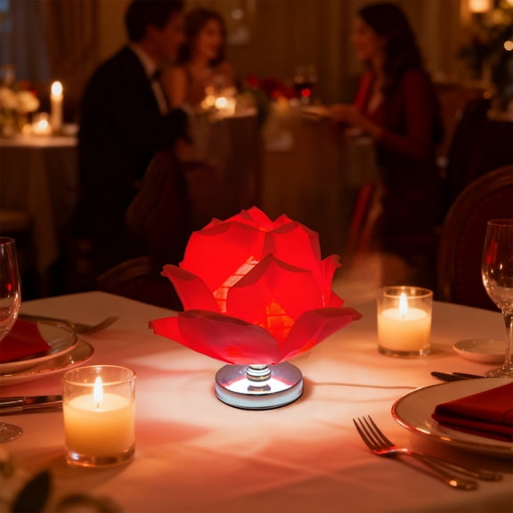 Valentines Day Rose Table Lamp with Stepless Dimming | USB-Powered Bedside Lamp for Bedroom Decor | Pink or Red Metal Flower Lamp | 1 Count