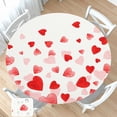 thumbnail image 1 of Valentines Day Round Fitted Tablecloth with Elastic Pink Red Love Heart Circle Table Cloth for 44-48" Round Tables Wipeable Waterproof Washable Valentine Table Cover for Picnic Dining Party Decor, 1 of 4
