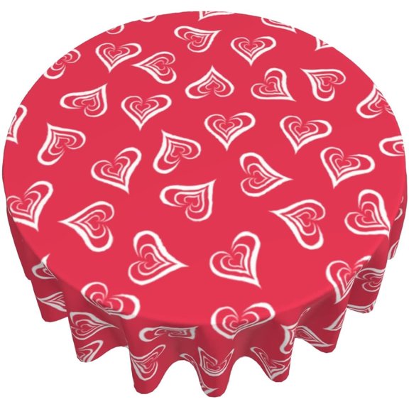 Valentines Day Round Table Cloth 60 Inch Home Decor Hand-Doodle Elements of Pink Love Hearts Valentine''s Day Waterproof Stain and Wrinkle Resistant Table Cloth for Home Decorations