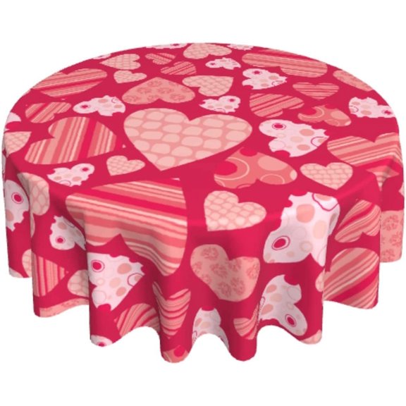 Valentines Day Round Tablecloth 60 Inch for 14th February Romantic Hearts Decorative Table Cloth Table Covers with Washable Polyester for Home Kitchen Dining Table Outdoor Wedding Party
