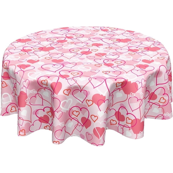 Valentines Day Round Tablecloth 60 Inch Mothers Day Pink Love Hearts Romantic Table Cloth Valentines Decorations Tablecloth Washable Polyester Table Cover For Kitchen Dining Room Party Home Decor
