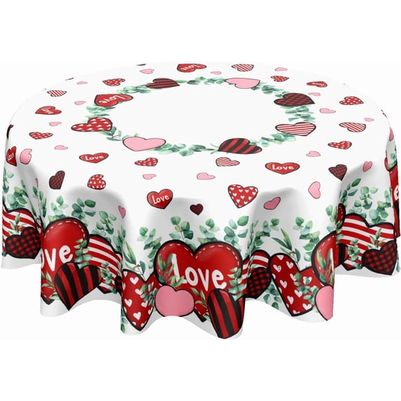 Valentines Day Round Tablecloth 70 Inch Red and Pink Hearts Eucalyptus Circle Table Cloth Valentine Holiday Table Cover for Party Kitchen Dinner Home Decor