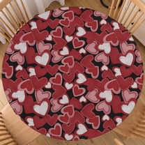 Valentines Day Round Tablecloth Fitted Best for 36"-40" Red Pink Heart Table Cloth Elastic Edge Water-Resistant Washable Black Love Table Cover for Happy Party Picnic Outdoor Indoor Decor