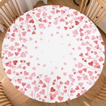Valentines Day Round Tablecloth Fitted Best for 36"-40" Watercolor Pink Heart Table Cloth Elastic Edge Water-Resistant Washable Red Love Table Cover for Happy Party Picnic Outdoor Indoor Decor