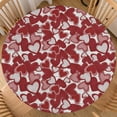 thumbnail image 1 of Valentines Day Round Tablecloth Fitted Best for 48"-52" Red Pink Heart Table Cloth Elastic Edge Water-Resistant Washable Wood Grain Love Table Cover for Happy Party Picnic Outdoor Indoor Decor, 1 of 4