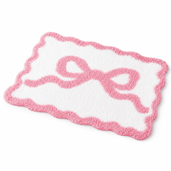 Valentines Day Rug Pink Bow Decor Fluffy Rug Non Slip Plush Bedroom Carpet Door Mat For Romantic Home Decor Gift For Girl