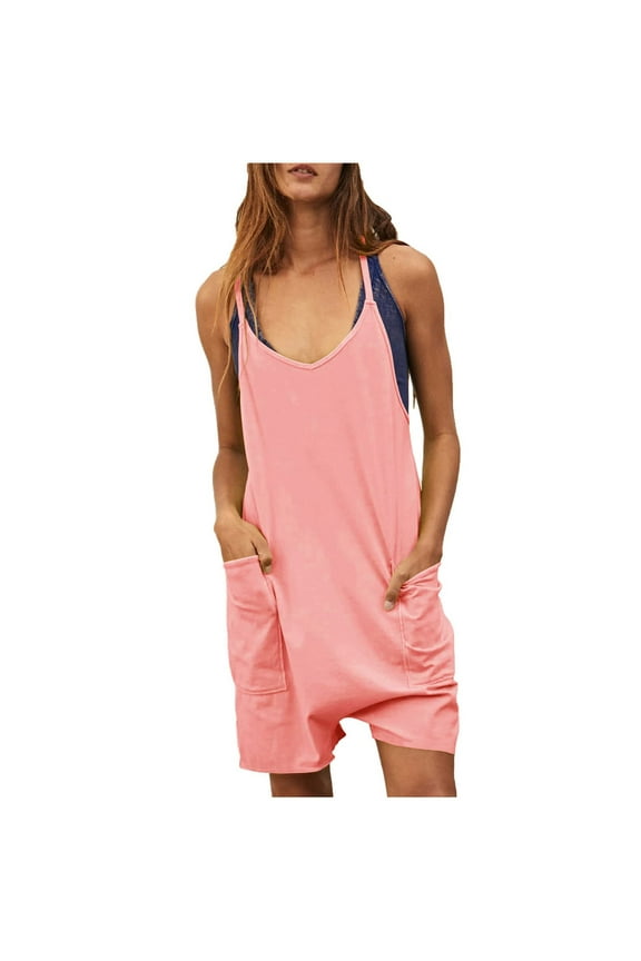 Valentines Day SEMPAI Women's Solid Neck Sleeveless Casual Short Jumpsuit Rompers With Pockets