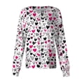 thumbnail image 1 of Valentines Day Scrub Jackets Women Plus Size Casual Long Sleeve Cute Valentine Love Printed Scrubs Loose Button Snap Front Scrub Tops Medical Nurse Uniform Nursing Workwear with Pockets Hot Pink S, 1 of 4