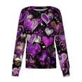 thumbnail image 1 of Valentines Day Scrub Jackets Women Plus Size Hoilday Button Snap Front Cute Love Heart Printed Scrub Tops Loose Long Sleeve Scrubs Nursing Uniform Medical Nurse Workwear with Pockets Purple S, 1 of 4