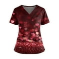 thumbnail image 1 of Valentines Day Scrub Tops for Women Casual V Neck Cute Love Heart Printed Scrubs Hoilday Short Sleeve Scrub Shirts Nursing Workwear Medical Nurse Uniform with Pockets Red 2XL, 1 of 4