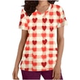 thumbnail image 1 of Valentines Day Scrub Tops Women, Heart Blouses for Women, Short Sleeve V Neck Shirts Women's Valentine's Day Printed Blouse with Pockets Nurse Tops Short Sleeved V-Neck Tops Shirt, 1 of 5