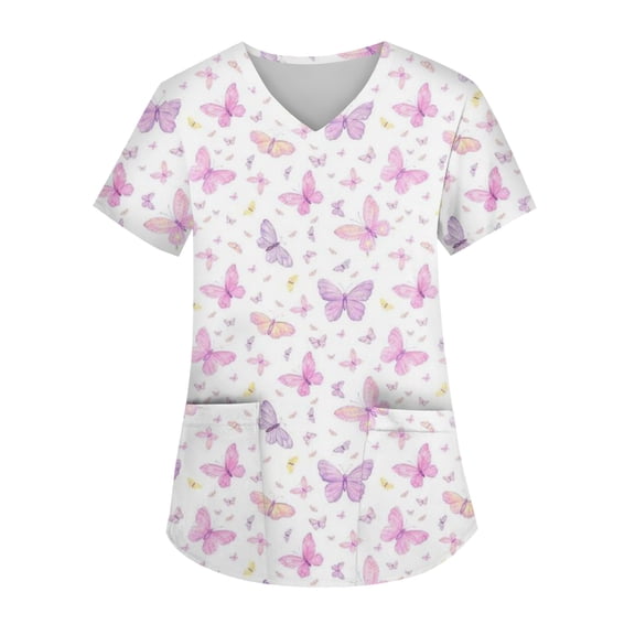 Valentines Day Scrub Tops Women Hoilday V Neck Cute Love Hearts Graphic Scrubs Loose Short Sleeve Scrub Shirts Nursing Uniform Medical Nurse Workwear with Pockets Red XL