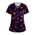 thumbnail image 1 of Valentines Day Scrub Tops for Women Loose Short Sleeve Cute Love Heart Printed Scrubs Hoilday Criss Cross V Neck Scrub Shirts Medical Nurse Workwear Nursing Uniform with Pockets Dark Purple 3XL, 1 of 4