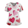 thumbnail image 1 of Valentines Day Scrub Tops Women Loose Short Sleeve Cute Love Hearts Graphic Scrub Shirts Casual V Neck Scrubs Medical Nurse Uniform Nursing Workwear with Pockets White 5XL, 1 of 4
