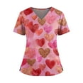 thumbnail image 1 of Valentines Day Scrub Tops for Women Plus Size Casual V Neck Cute Valentine Love Printed Scrub Shirts Loose Short Sleeve Scrubs Medical Nurse Workwear Nursing Uniform with Pockets Pink 4XL, 1 of 4