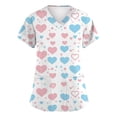 thumbnail image 1 of Valentines Day Scrub Tops for Women Plus Size Hoilday Short Sleeve Cute Love Hearts Graphic Scrubs Casual V Neck Scrub Shirts Nursing Uniform Medical Nurse Workwear with Pockets Light Blue 5XL, 1 of 5