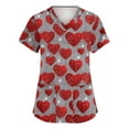 thumbnail image 1 of Valentines Day Scrub Tops for Women Plus Size Hoilday V Neck Cute Love Hearts Graphic Scrub Shirts Casual Short Sleeve Scrubs Medical Nurse Workwear Nursing Uniform with Pockets Red 2XL, 1 of 5