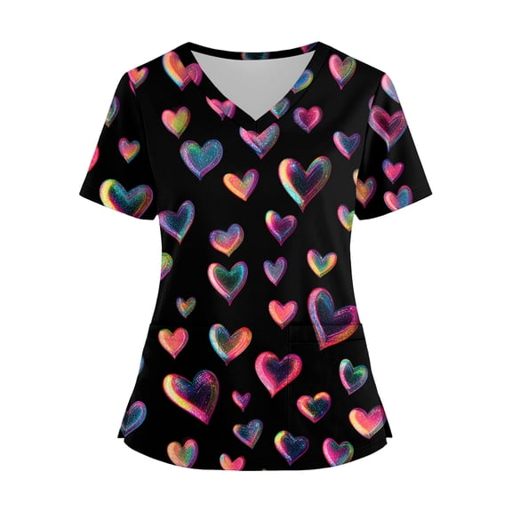Valentines Day Scrub Tops Women Plus Size Short Sleeve V-Neck Love Heart Printed Nurse Working Uniforms with Pockets 2025 Green 4XL