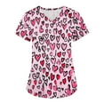thumbnail image 1 of Valentines Day Scrub Tops Women Print Love Heart Printed V Neck Breathable T-Shirts Short Sleeve Professionals Soft Stretch Workwear Shirt with Pockets wine X-Large, 1 of 4