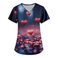 thumbnail image 1 of Valentines Day Scrubs for Women Love Heart Printed V Neck Breathable T-Shirts Short Sleeve Professionals Soft Stretch Scrub Tops with Pockets dark blue Small, 1 of 3