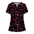 thumbnail image 1 of Valentines Day Scrubs for Women Love Heart Printed V Neck Breathable Workwear Shirt Short Sleeve Professionals Soft Stretch Scrub Tops with Pockets (Purple), 1 of 3