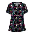 thumbnail image 1 of Valentines Day Scrub Tops Women Print Love Heart Printed V Neck Breathable Workwear Shirt Short Sleeve Professionals Soft Stretch T-Shirts with Pockets (Green), 1 of 3
