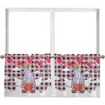 thumbnail image 1 of Valentines Day Sheer Tier Curtains 24 Inch Length, Cute Gnomes Pink Love Heart Sky Black White Plaid Cafe Curtains Light Filtering, Sheer Voile Small Window Curtains 2 Panels, 27.5" x 24", 1 of 1