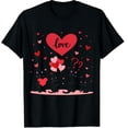 thumbnail image 1 of Valentines Day Shirt Black Cats Love Heart Graphic Crew Neck Short Sleeve T-Shirts (Men's, Women's), 1 of 4