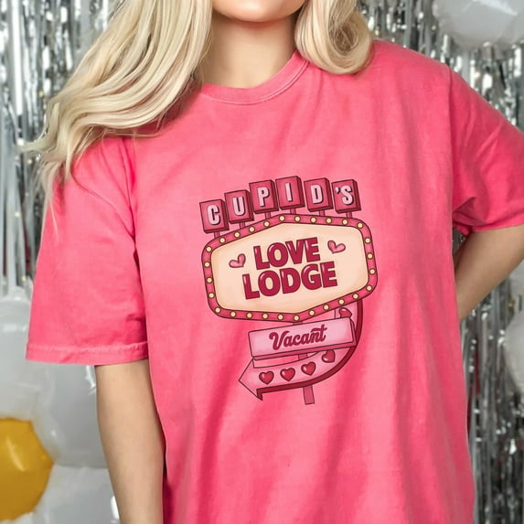 Valentines Day Shirt, Comfort Colors Valentine Shirt, Cupids Love Lodge, Cupids Love Lodge Shirt, Couple Valentine Tee, Retro Valentines Tee (Colors:Watermelon; Sizes:4XL;)